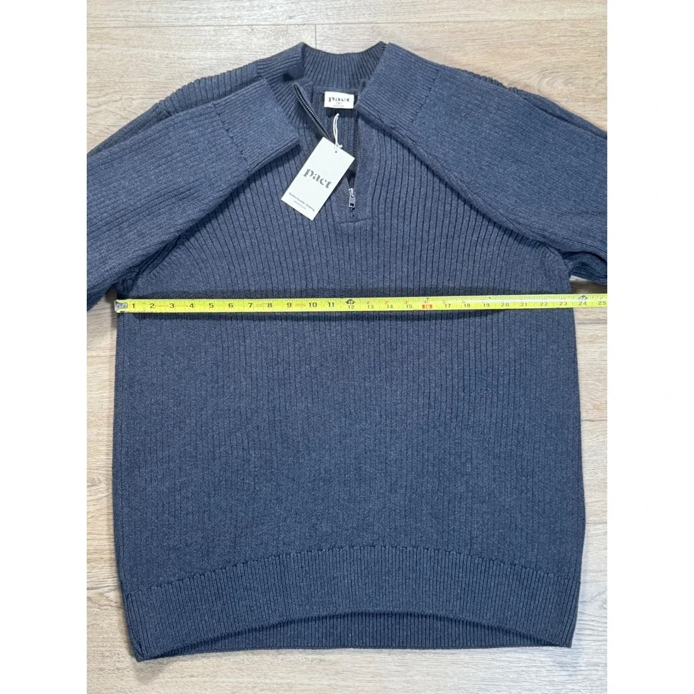 Pact Mens Organic Cotton Quarter Zip Ribbed Sweater Charcoal Grey Medium NWT